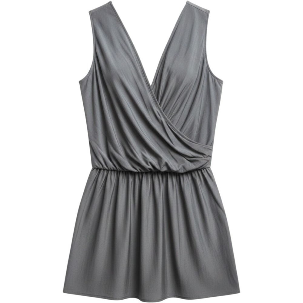 Lola & Sophie Women Gray Surplice V-Neck Sleeveless Elastic Waist Dress Small